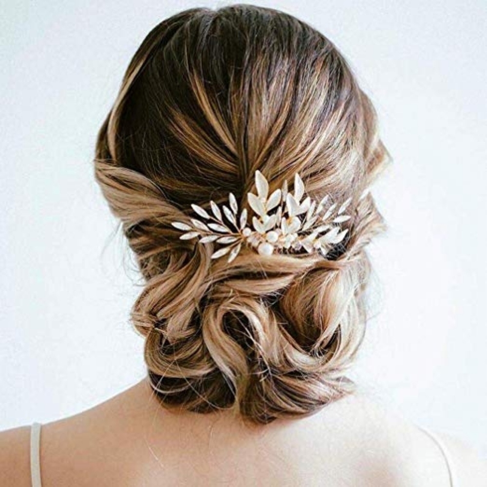 Gold Rhinestone Pearl Glam Wedding Hair Comb